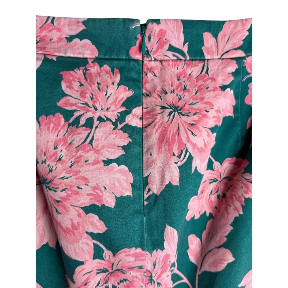 J.Crew Mercantile Green Pink Floral Pencil Skirt Size 4 Lined Stretch Cotton